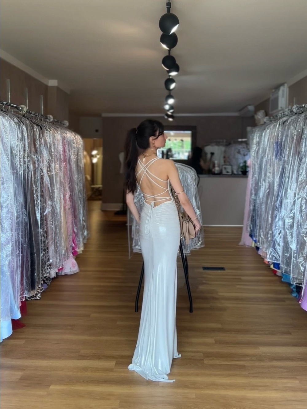 Elegant Ivory/ Silver Evening Dress - Picture 2 of 3